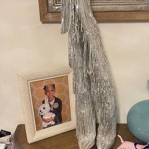 AKIRA Silver Fringe Heeled Boots